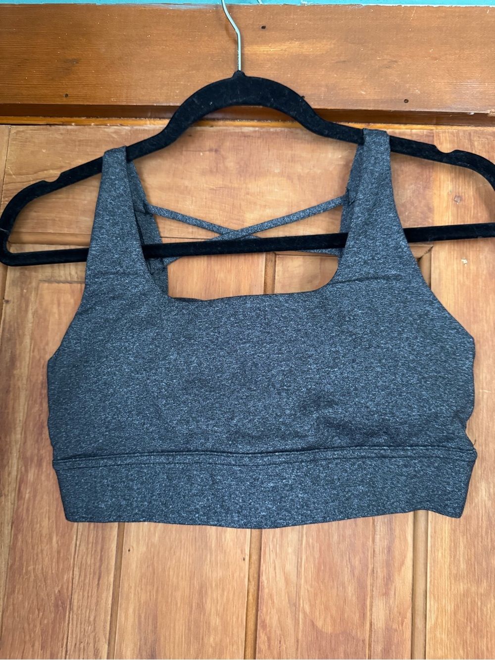 Charcoal Gray Sports Bra with Strappy Back